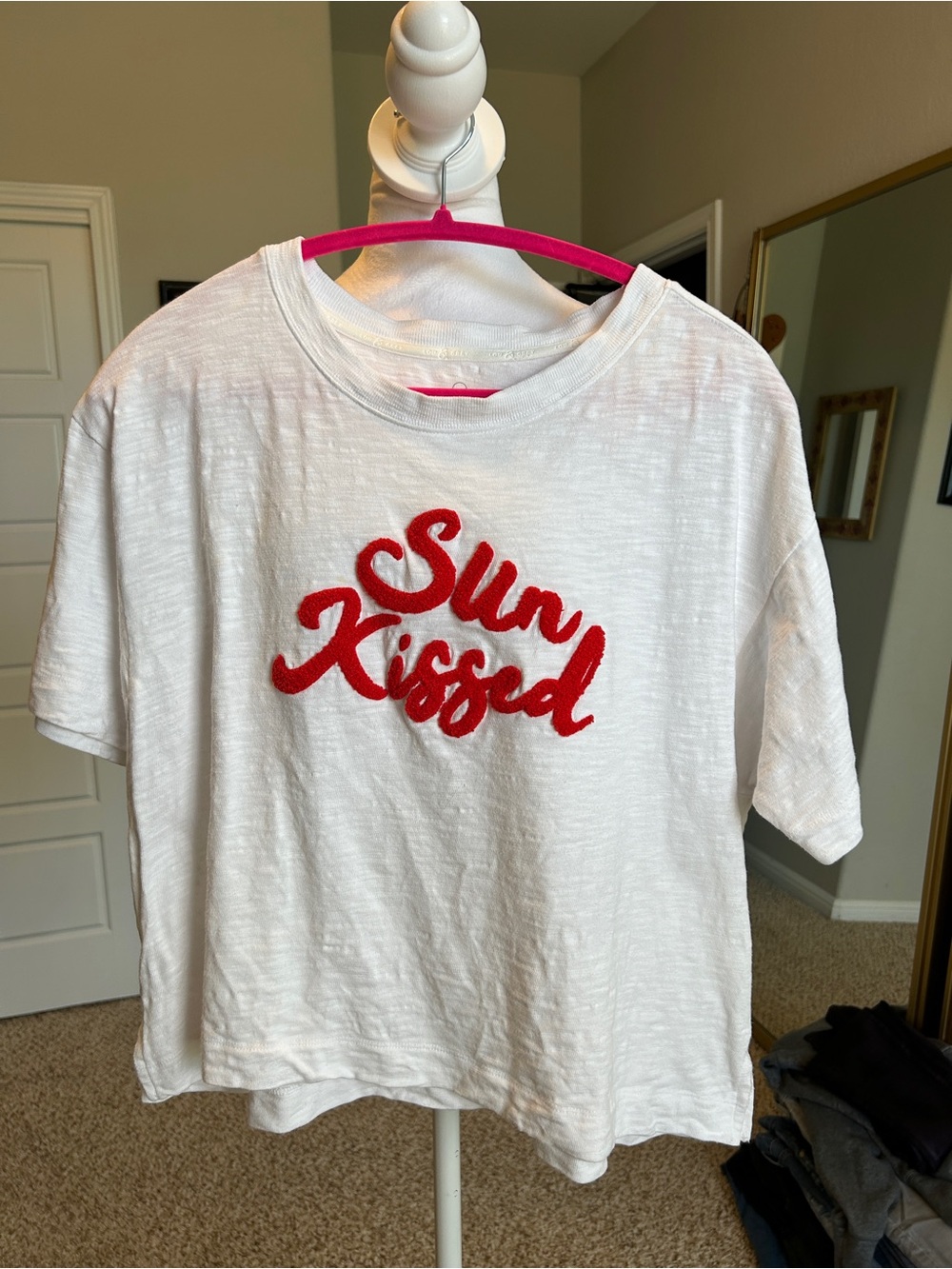 Lou & Grey White Cotton Sun Kissed Embroidered Cropped Tee Shirt Size M